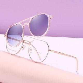 Round Glasses With Magnetic Snap On Sunglasses