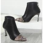 Snake Print Panel High Heel Ankle Boots