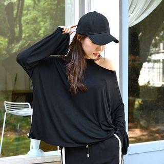 Cut-away Round-neck Long-sleeve Boxy T-shirt