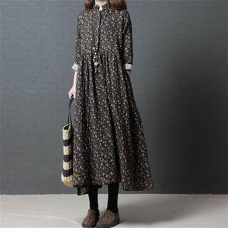 Stand Collar Floral Print Maxi Dress