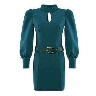 Puff-sleeve Cut-out Mini Sheath Dress