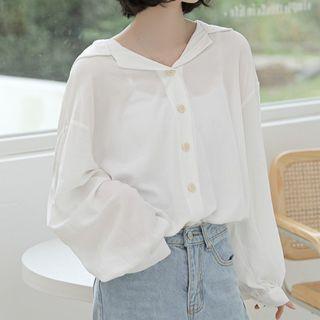 Long-sleeve Sailor-collar Plain Blouse