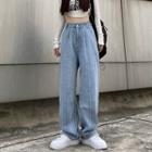 High-waist Straight Leg Washed Striped Jeans