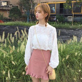Lace Long-sleeve Top / A-line Skirt