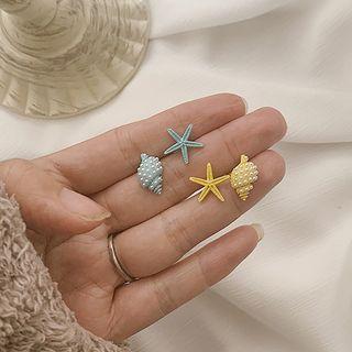 925 Sterling Silver Rhinestone Starfish & Shell Earring