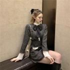Color-block Bow Cardigan / A-line Skirt