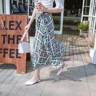 Floral Long Surplice-wrap Skirt