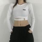 Long-sleeve Letter Embroidered Cropped T-shirt / Camisole Top