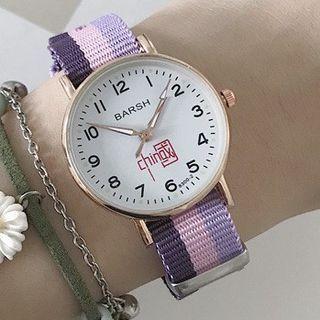 Chinese Characters Striped Canvas Strap Watch