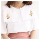 Floral Embroidered-collar Top