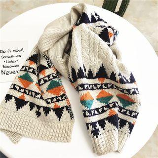 Pattern Knitted Scarf Beige - One Size