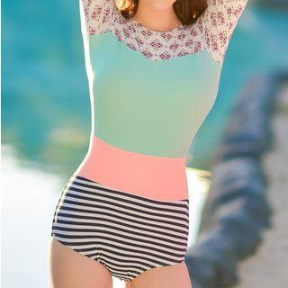 Long-sleeve Color Block Swimsuit