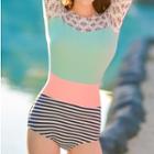 Long-sleeve Color Block Swimsuit