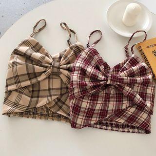 Plaid Ribbon Cropped Camisole Top