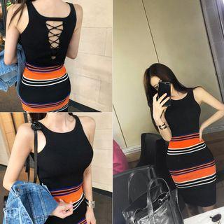 Halter Stripe Knit Sheath Dress As Shown In Figure - One Size