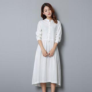 Long-sleeve Linen Midi Dress
