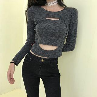 Plain Cutout Slim-fit Long-sleeve Cropped Top