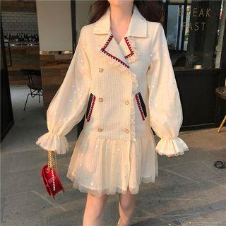Bell-sleeve Double Breast Contrast Trim Dress