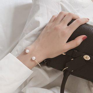Faux Pearl Open Bangle White Faux Pearl - Gold - One Size