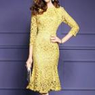 Ruffle Hem 3/4 Sleeve Lace Dress