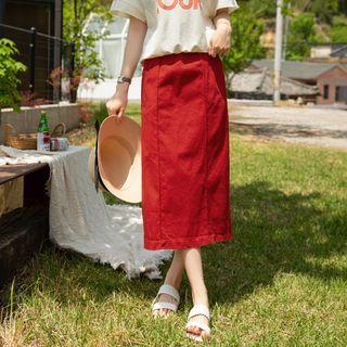 Pocket-side Pintuck Long Skirt