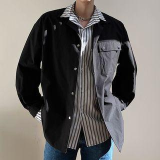 Mock Two-piece Striped Shirt Jacket