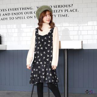 Corduroy Floral Fluted Jumper Dress