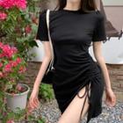 Short-sleeve Drawstring Side-slit Mini T-shirt Dress