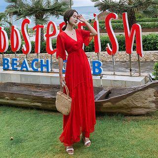 Short-sleeve Open-back Maxi Sundress