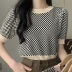 Short-sleeve Checkerboard Knit Top