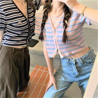 V-neck Striped Zip Cardigan