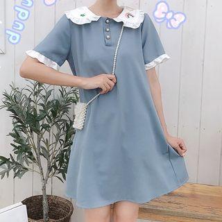 Contrast Trim Ruffle Trim Chiffon Dress