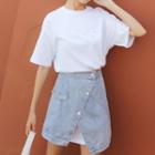 Set: Short-sleeve T-shirt Dress + Denim Skirt
