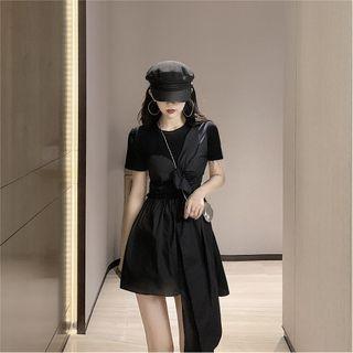 Asymmetrical Short-sleeve Ruffled A-line Dress
