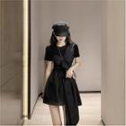 Asymmetrical Short-sleeve Ruffled A-line Dress