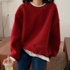 Mock Two-piece Fleece-lined Loose-fit Sweatshirt