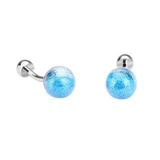 Fashion Simple Geometric Blue Starry Sky Round Cufflinks Silver - One Size