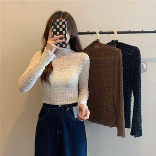 Long-sleeve High-neck Lace  Top