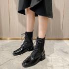 Knit Panel Block Heel Lace-up Short Boots