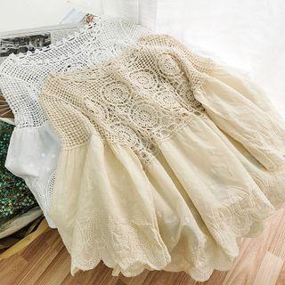 Eyelet Knit Flared-sleeve Blouse