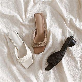 Woven Rattan Cylinder-heel Mules