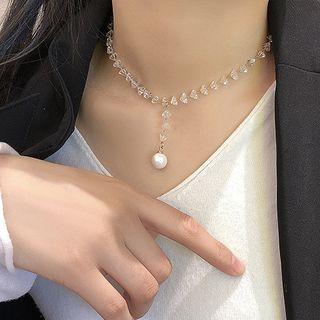 Faux Pearl Pendant Necklace Faux Crystal - One Size