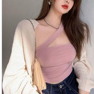 One-shoulder Cropped Halter Top / Cardigan