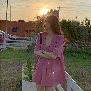 Elbow-sleeve Blazer / Spaghetti Strap Top / Shorts / Set