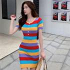 Slim-fit Rainbow Knit Mini Dress Rainbow - One Size