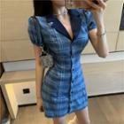 Short-sleeve Plaid Mini Sheath Coat Dress