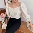 Balloon-sleeve Square-neck Blouse As Shown In Figure - One Size