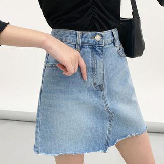 Zip-fly A-line Denim Miniskirt
