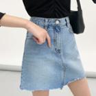 Zip-fly A-line Denim Miniskirt