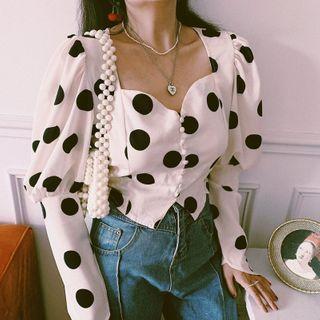 Puff-sleeve Cow Print Blouse